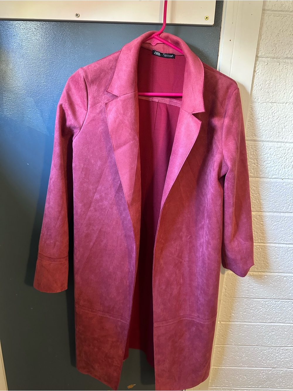 Zara Rose-Pink Suede-Look Open Front Trench Coat - Picture 2 of 2